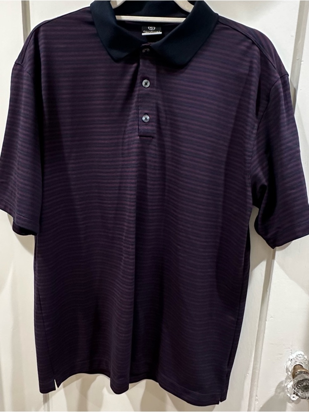 Nike Men's Black and Maroon Striped Polo with Black Collar